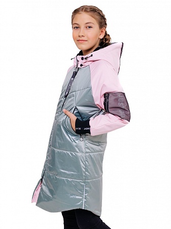 Пальто-бомбер для девочки Батик "Бритни" пыльный розовый/голубой мох